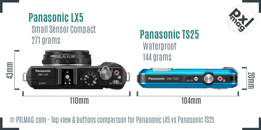 Panasonic LX5 vs Panasonic TS25 top view buttons comparison