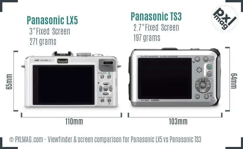 Panasonic LX5 vs Panasonic TS3 Screen and Viewfinder comparison