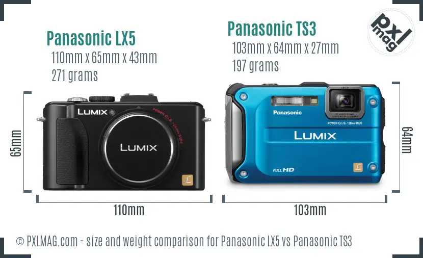 Panasonic LX5 vs Panasonic TS3 size comparison