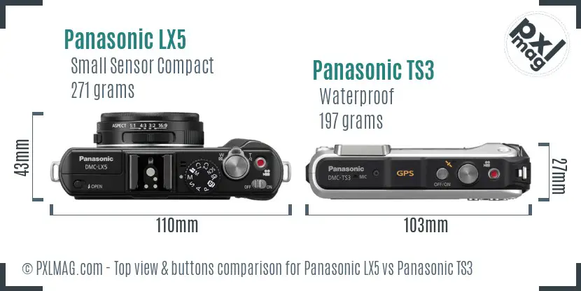 Panasonic LX5 vs Panasonic TS3 top view buttons comparison