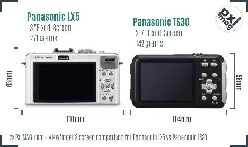 Panasonic LX5 vs Panasonic TS30 Screen and Viewfinder comparison
