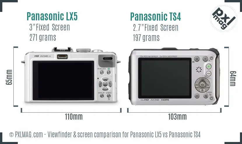 Panasonic LX5 vs Panasonic TS4 Screen and Viewfinder comparison