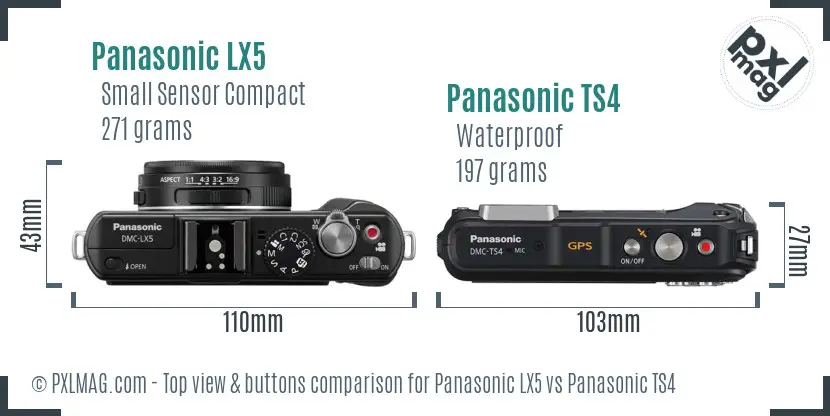 Panasonic LX5 vs Panasonic TS4 top view buttons comparison