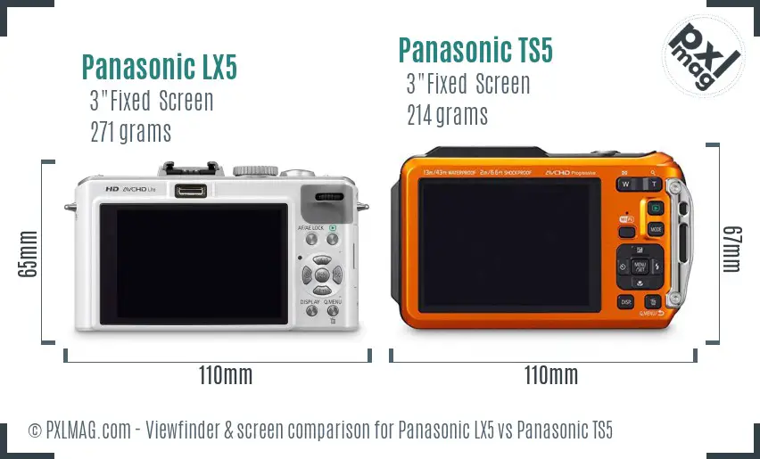 Panasonic LX5 vs Panasonic TS5 Screen and Viewfinder comparison