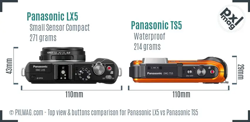 Panasonic LX5 vs Panasonic TS5 top view buttons comparison
