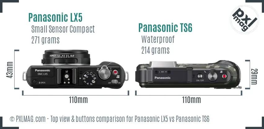 Panasonic LX5 vs Panasonic TS6 top view buttons comparison