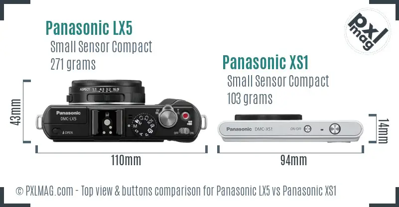 Panasonic LX5 vs Panasonic XS1 top view buttons comparison