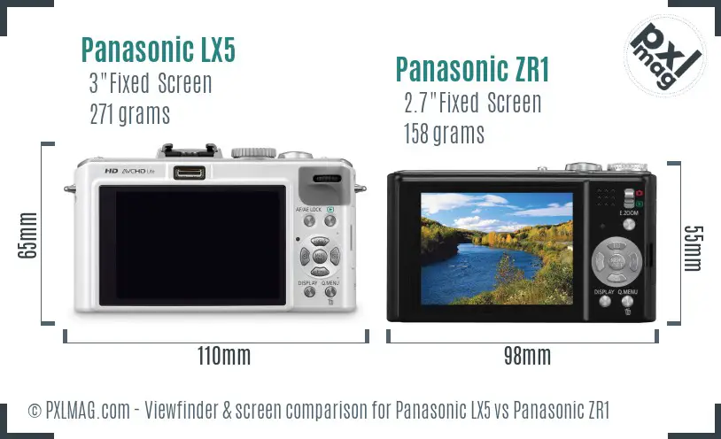 Panasonic LX5 vs Panasonic ZR1 Screen and Viewfinder comparison