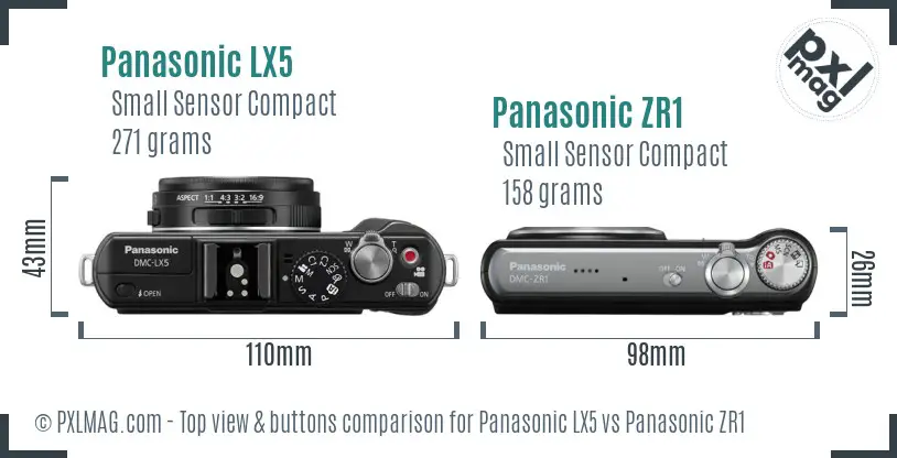 Panasonic LX5 vs Panasonic ZR1 top view buttons comparison