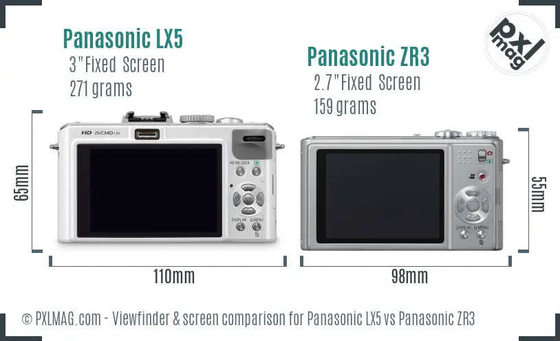 Panasonic LX5 vs Panasonic ZR3 Screen and Viewfinder comparison