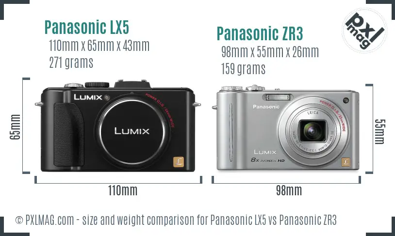 Panasonic LX5 vs Panasonic ZR3 size comparison