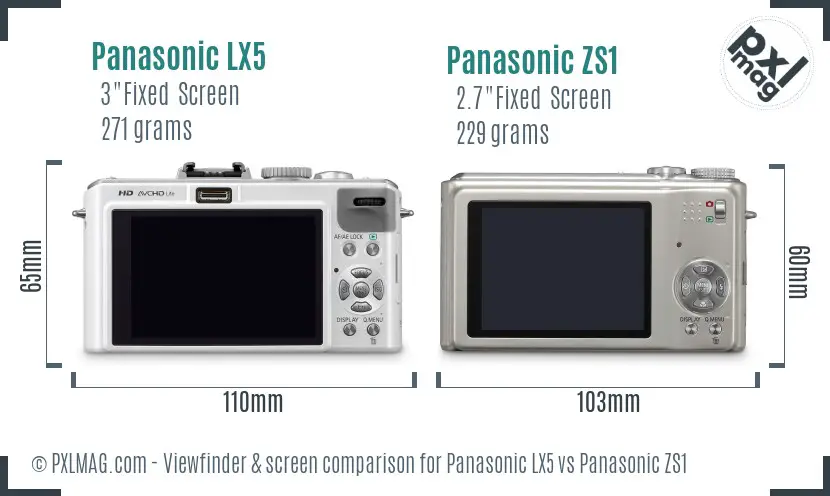 Panasonic LX5 vs Panasonic ZS1 Screen and Viewfinder comparison