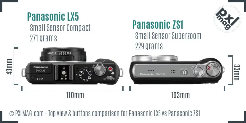 Panasonic LX5 vs Panasonic ZS1 top view buttons comparison