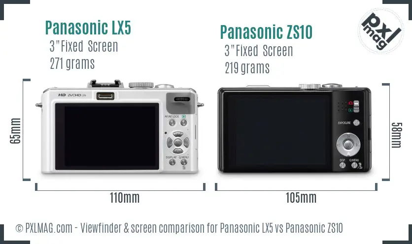Panasonic LX5 vs Panasonic ZS10 Screen and Viewfinder comparison