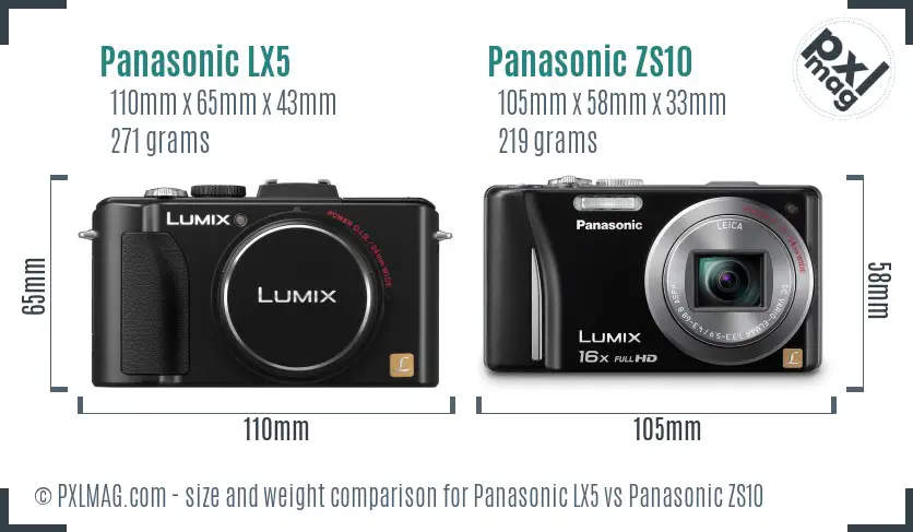 Panasonic LX5 vs Panasonic ZS10 size comparison