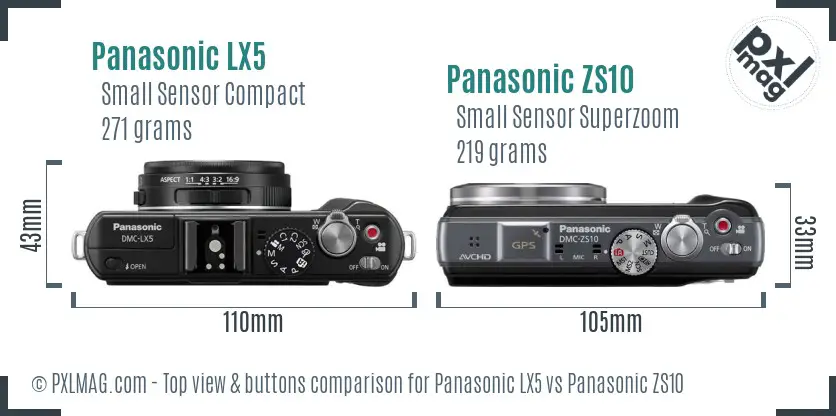 Panasonic LX5 vs Panasonic ZS10 top view buttons comparison