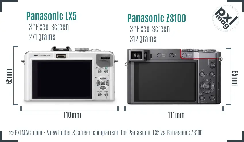 Panasonic LX5 vs Panasonic ZS100 Screen and Viewfinder comparison