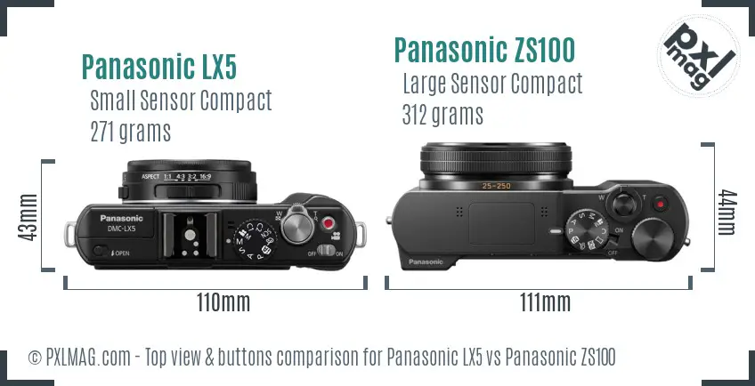 Panasonic LX5 vs Panasonic ZS100 top view buttons comparison