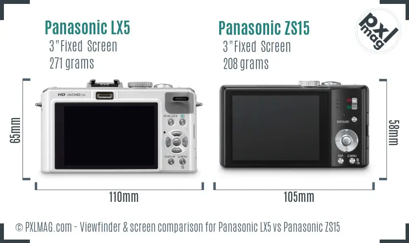 Panasonic LX5 vs Panasonic ZS15 Screen and Viewfinder comparison