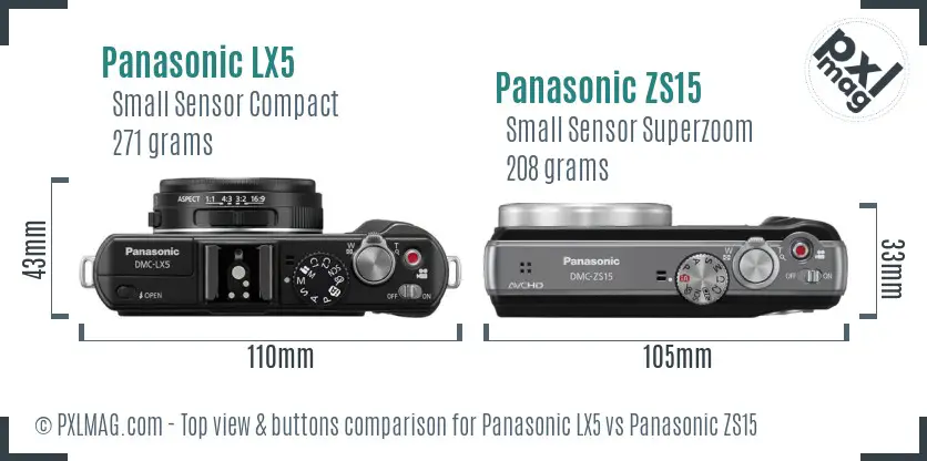 Panasonic LX5 vs Panasonic ZS15 top view buttons comparison