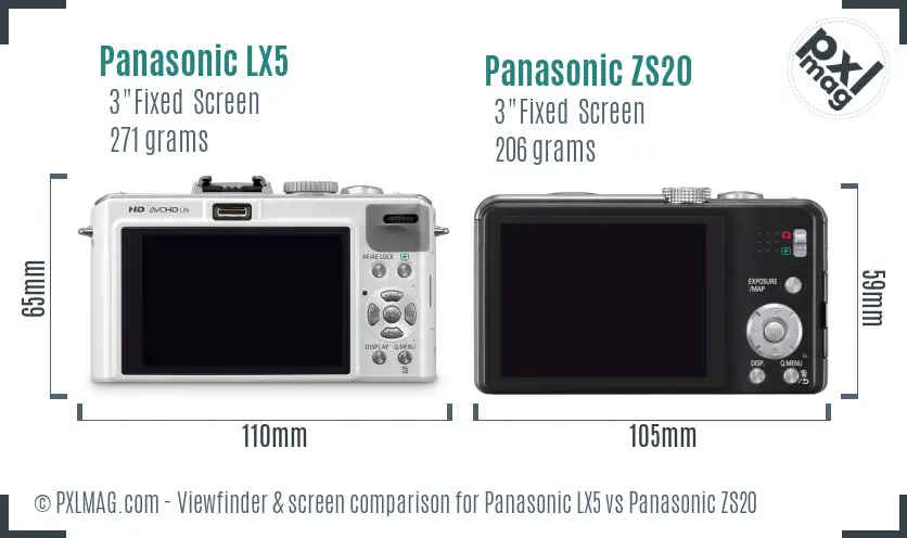 Panasonic LX5 vs Panasonic ZS20 Screen and Viewfinder comparison