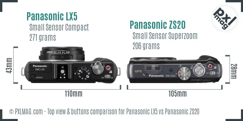 Panasonic LX5 vs Panasonic ZS20 top view buttons comparison