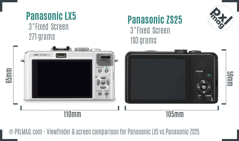 Panasonic LX5 vs Panasonic ZS25 Screen and Viewfinder comparison