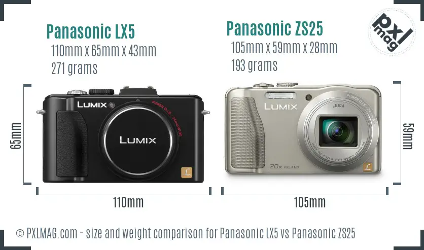 Panasonic LX5 vs Panasonic ZS25 size comparison