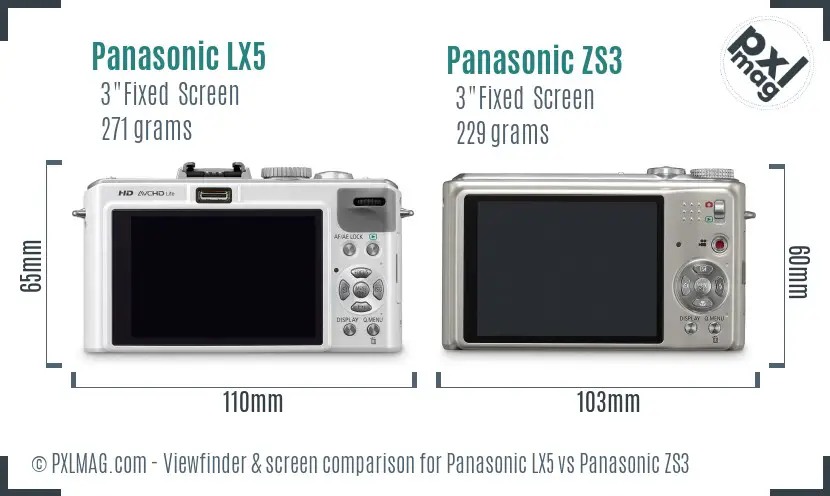 Panasonic LX5 vs Panasonic ZS3 Screen and Viewfinder comparison