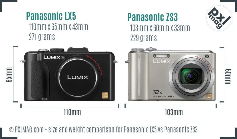Panasonic LX5 vs Panasonic ZS3 size comparison