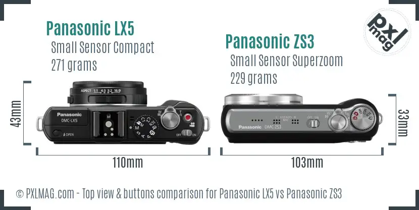 Panasonic LX5 vs Panasonic ZS3 top view buttons comparison