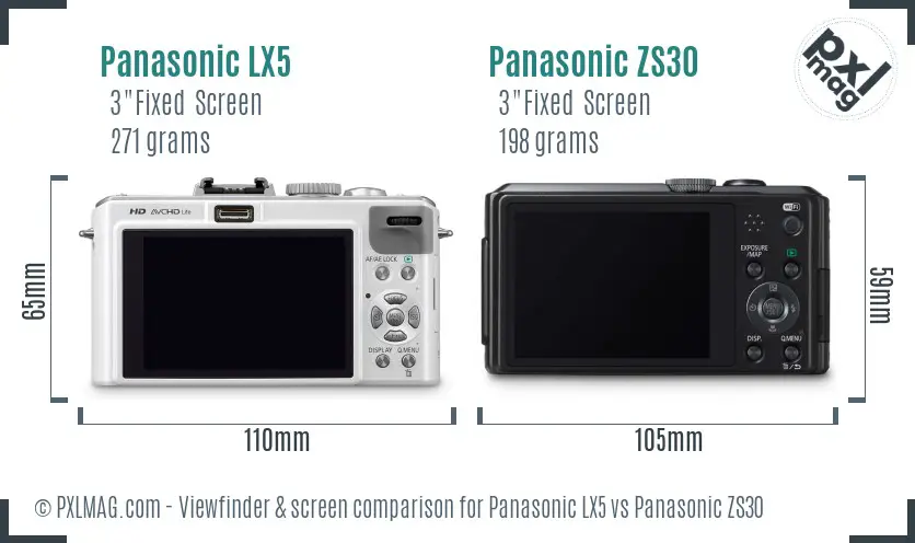 Panasonic LX5 vs Panasonic ZS30 Screen and Viewfinder comparison