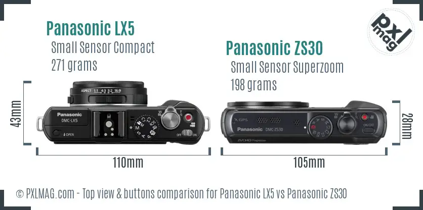 Panasonic LX5 vs Panasonic ZS30 top view buttons comparison