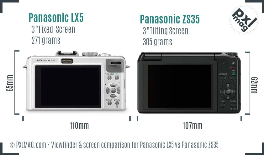 Panasonic LX5 vs Panasonic ZS35 Screen and Viewfinder comparison
