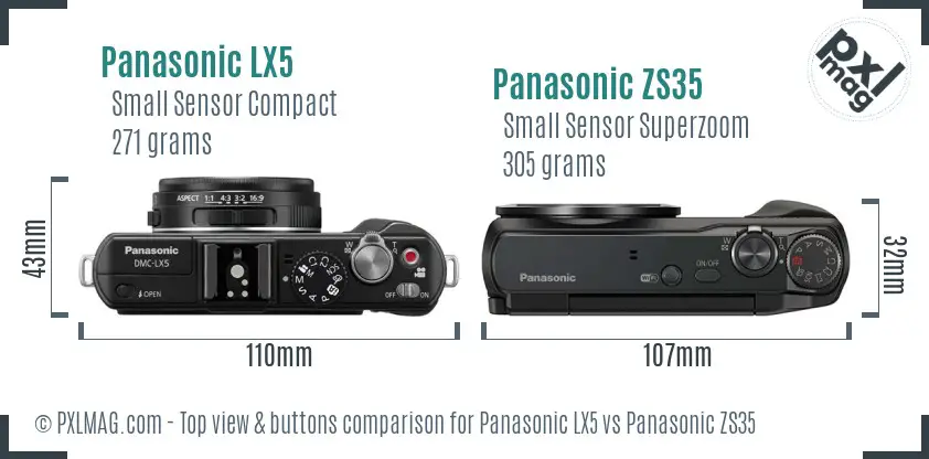 Panasonic LX5 vs Panasonic ZS35 top view buttons comparison
