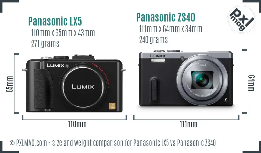Panasonic LX5 vs Panasonic ZS40 size comparison