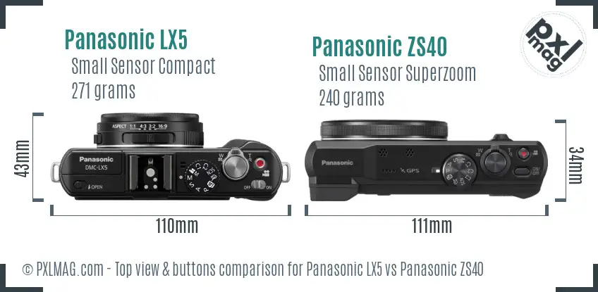 Panasonic LX5 vs Panasonic ZS40 top view buttons comparison