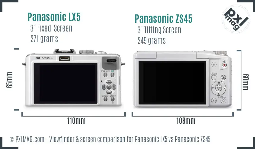 Panasonic LX5 vs Panasonic ZS45 Screen and Viewfinder comparison