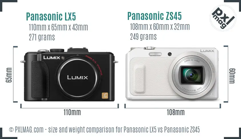 Panasonic LX5 vs Panasonic ZS45 size comparison