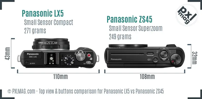 Panasonic LX5 vs Panasonic ZS45 top view buttons comparison