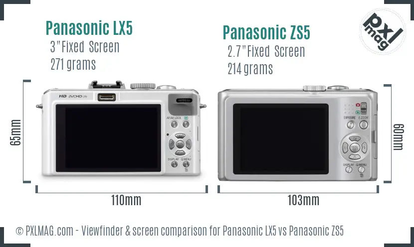 Panasonic LX5 vs Panasonic ZS5 Screen and Viewfinder comparison