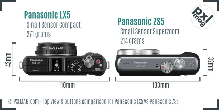 Panasonic LX5 vs Panasonic ZS5 top view buttons comparison