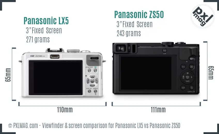 Panasonic LX5 vs Panasonic ZS50 Screen and Viewfinder comparison
