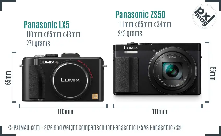 Panasonic LX5 vs Panasonic ZS50 size comparison