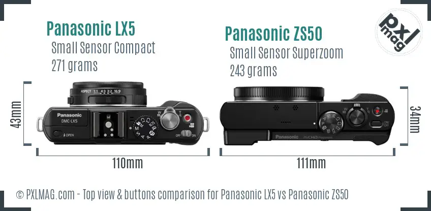 Panasonic LX5 vs Panasonic ZS50 top view buttons comparison