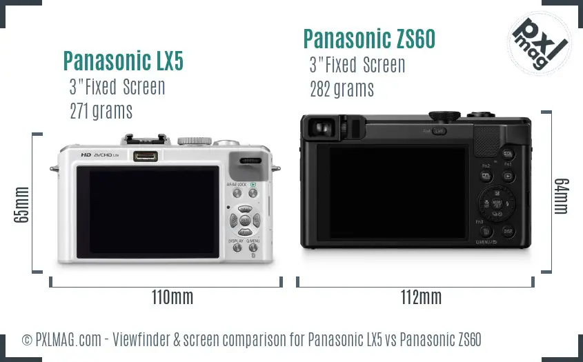Panasonic LX5 vs Panasonic ZS60 Screen and Viewfinder comparison