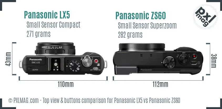 Panasonic LX5 vs Panasonic ZS60 top view buttons comparison