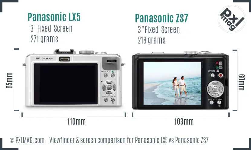 Panasonic LX5 vs Panasonic ZS7 Screen and Viewfinder comparison