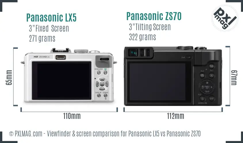 Panasonic LX5 vs Panasonic ZS70 Screen and Viewfinder comparison