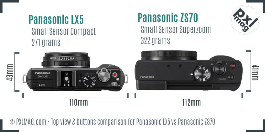 Panasonic LX5 vs Panasonic ZS70 top view buttons comparison